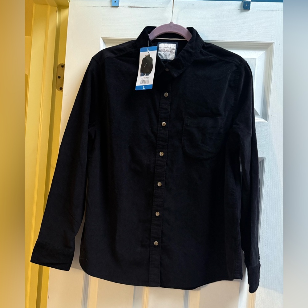JACHS Girlfriend Mini Corduroy Button-down Shirt Black. Sz. Large NWT